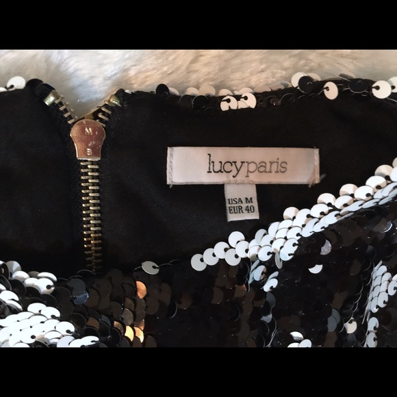 NWOT Medium 6 black white sequin crop top blouse - Picture 8 of 8